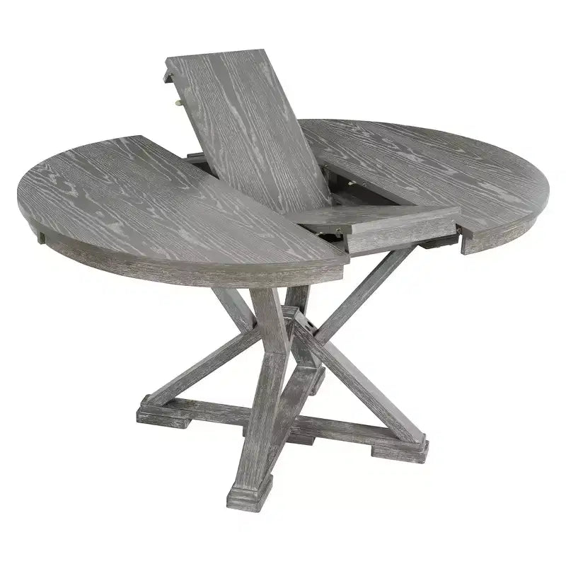 Ensemble de salle à manger rond extensible de style rustique pour 4 personnes, ensemble table et 4 chaises de salle à manger rembourrées pour salle à manger