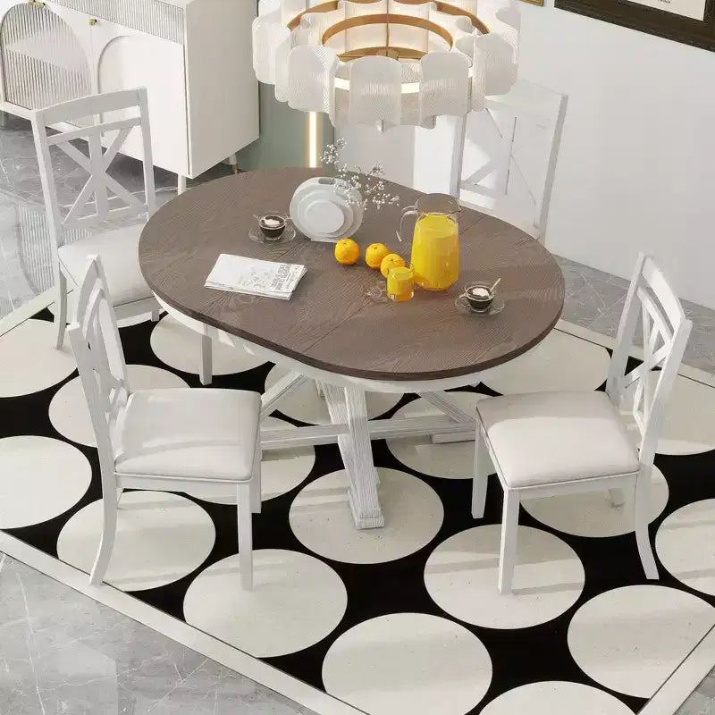 Ensemble de salle à manger rond extensible de style rustique pour 4 personnes, ensemble table et 4 chaises de salle à manger rembourrées pour salle à manger
