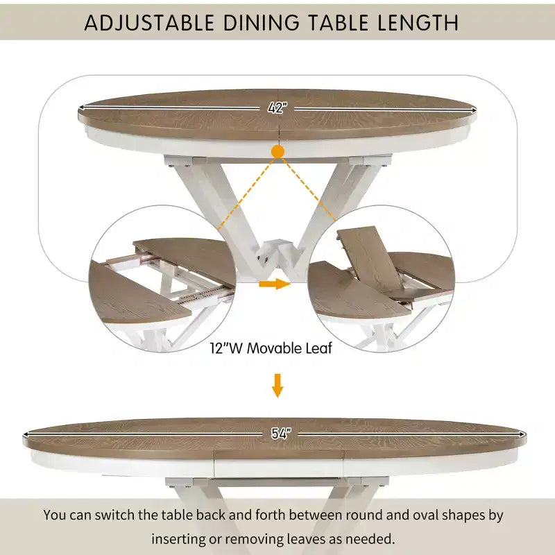 Ensemble de salle à manger rond extensible de style rustique pour 4 personnes, ensemble table et 4 chaises de salle à manger rembourrées pour salle à manger