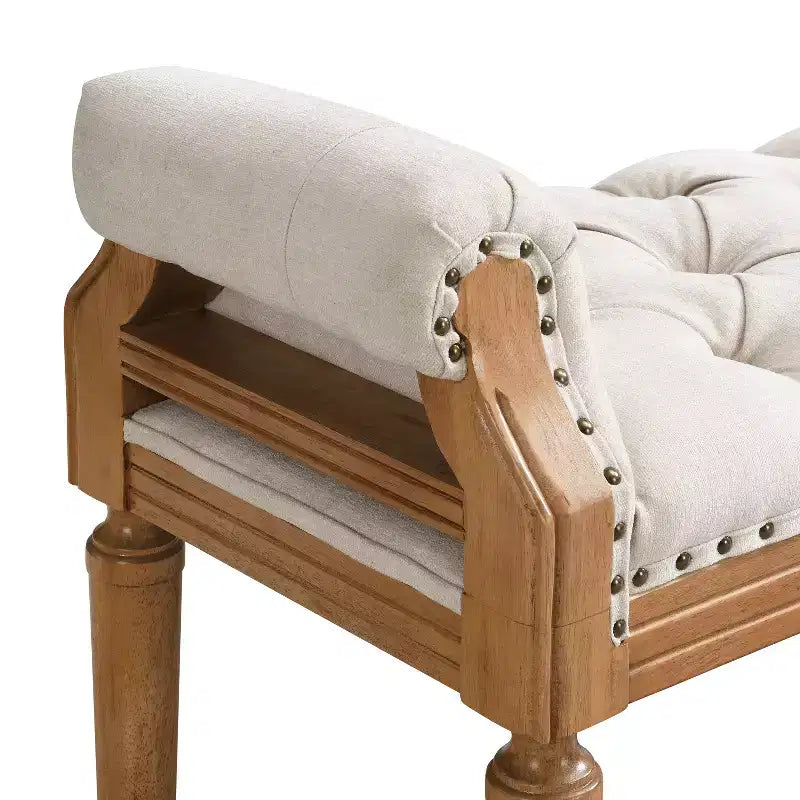 Banc de lit rembourré classique, ottoman capitonné, banc à chaussures de style Mid-Century pour entrée, tabouret de coiffeuse rembourré avec accoudoirs roulés - ModernLuxe
