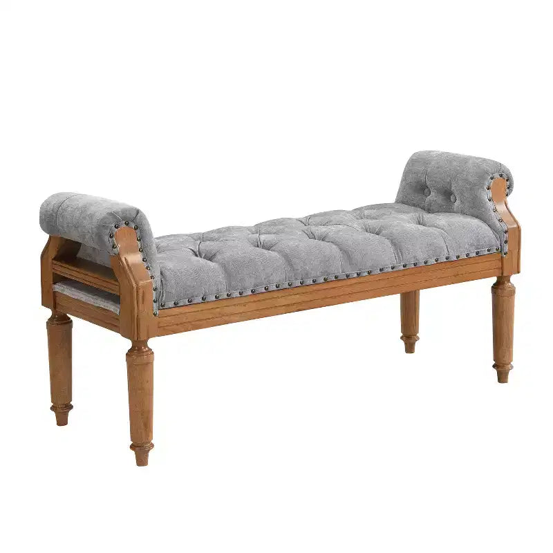 Banc de lit rembourré classique, ottoman capitonné, banc à chaussures de style Mid-Century pour entrée, tabouret de coiffeuse rembourré avec accoudoirs roulés - ModernLuxe