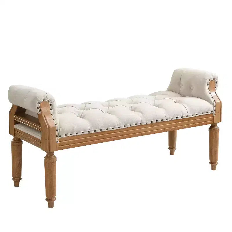 Banc de lit rembourré classique, ottoman capitonné, banc à chaussures de style Mid-Century pour entrée, tabouret de coiffeuse rembourré avec accoudoirs roulés - ModernLuxe