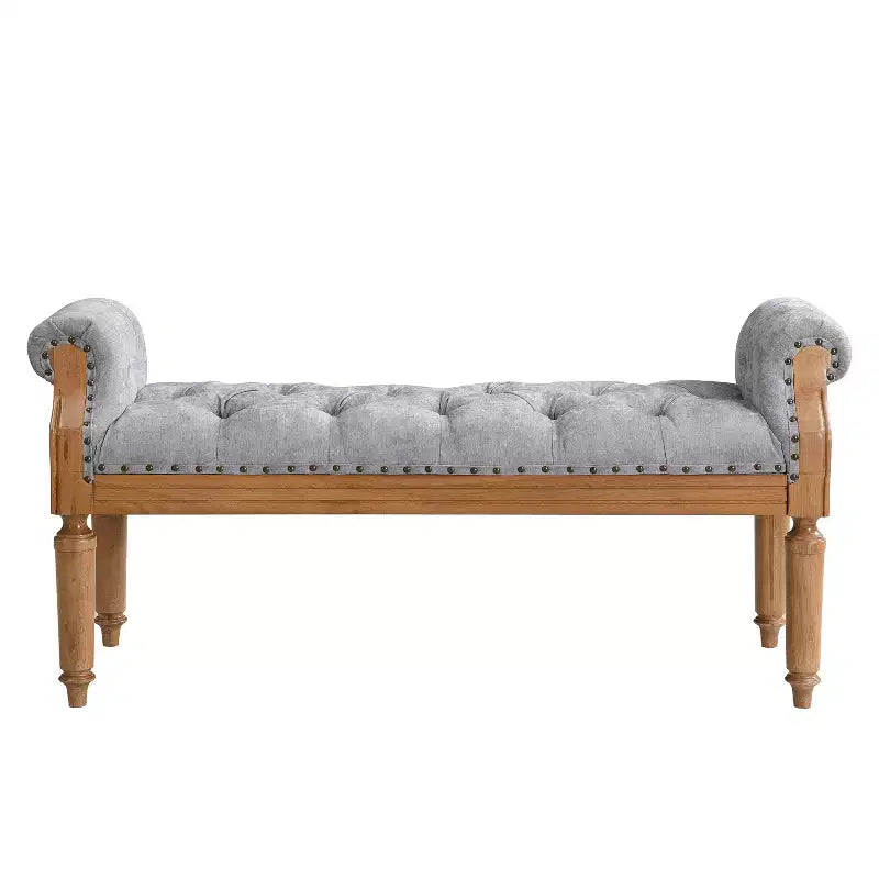 Banc de lit rembourré classique, ottoman capitonné, banc à chaussures de style Mid-Century pour entrée, tabouret de coiffeuse rembourré avec accoudoirs roulés - ModernLuxe