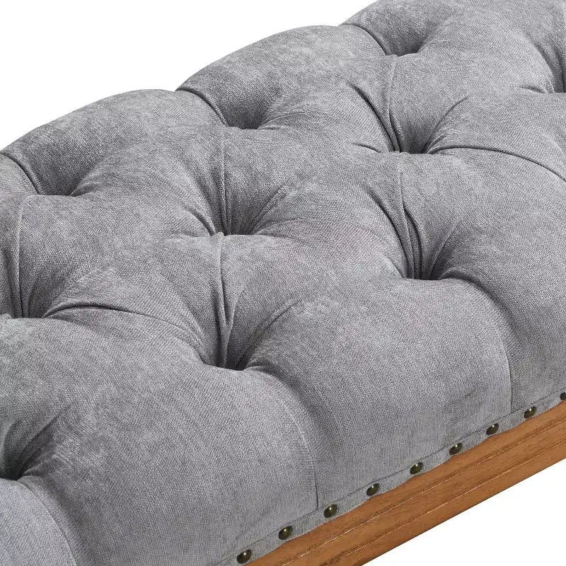 Banc de lit rembourré classique, ottoman capitonné, banc à chaussures de style Mid-Century pour entrée, tabouret de coiffeuse rembourré avec accoudoirs roulés - ModernLuxe