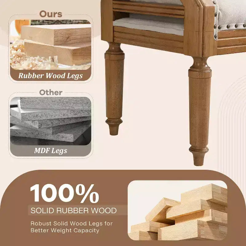 Banc de lit rembourré classique, ottoman capitonné, banc à chaussures de style Mid-Century pour entrée, tabouret de coiffeuse rembourré avec accoudoirs roulés - ModernLuxe