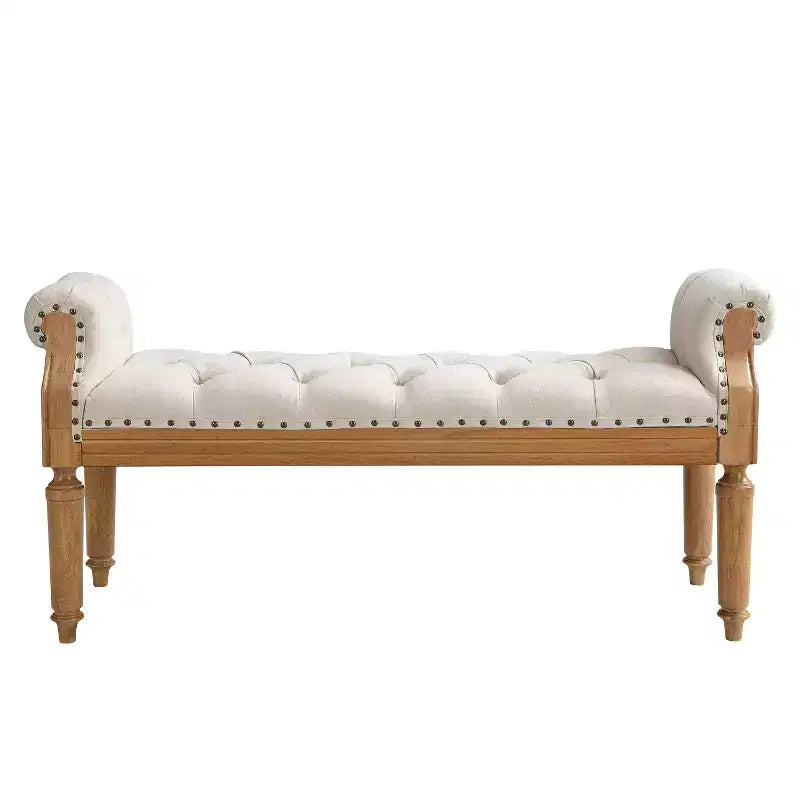 Banc de lit rembourré classique, ottoman capitonné, banc à chaussures de style Mid-Century pour entrée, tabouret de coiffeuse rembourré avec accoudoirs roulés - ModernLuxe