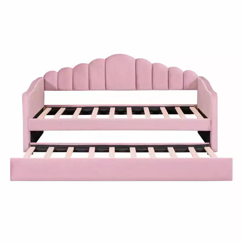 Canapé-lit rembourré double avec lit gigogne et station de recharge USB, lit de repos en velours pour chambre à coucher, rose