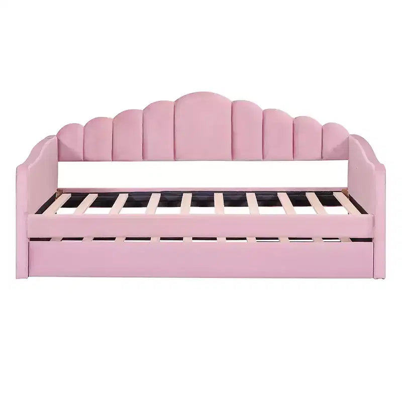 Canapé-lit rembourré double avec lit gigogne et station de recharge USB, lit de repos en velours pour chambre à coucher, rose