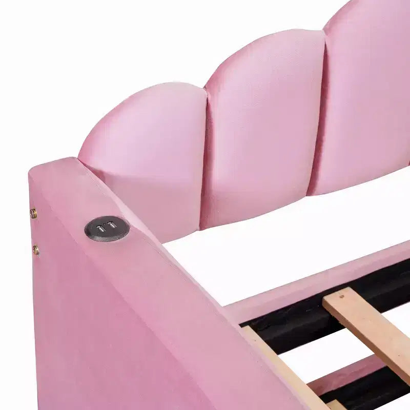 Canapé-lit rembourré double avec lit gigogne et station de recharge USB, lit de repos en velours pour chambre à coucher, rose