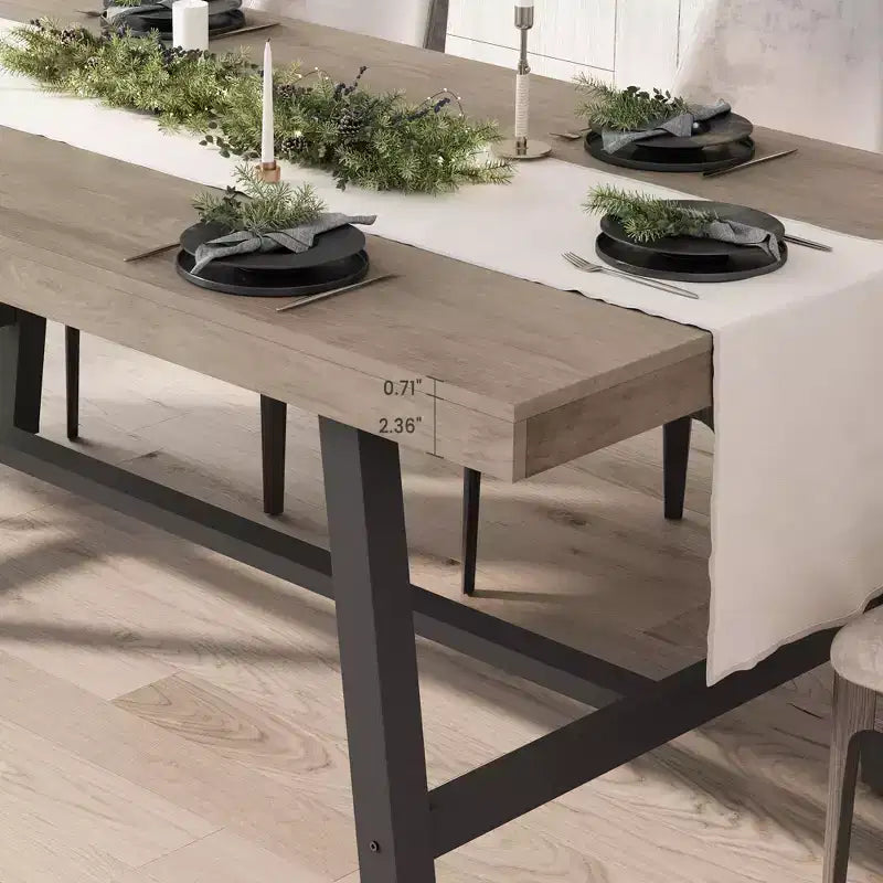 Table de salle à manger industrielle Acekool, table de cuisine rectangulaire pour 4-6 personnes, design rustique en bois et métal