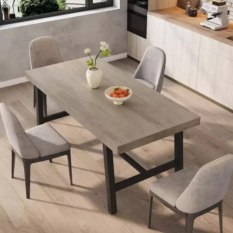 Table de salle à manger industrielle Acekool, table de cuisine rectangulaire pour 4-6 personnes, design rustique en bois et métal