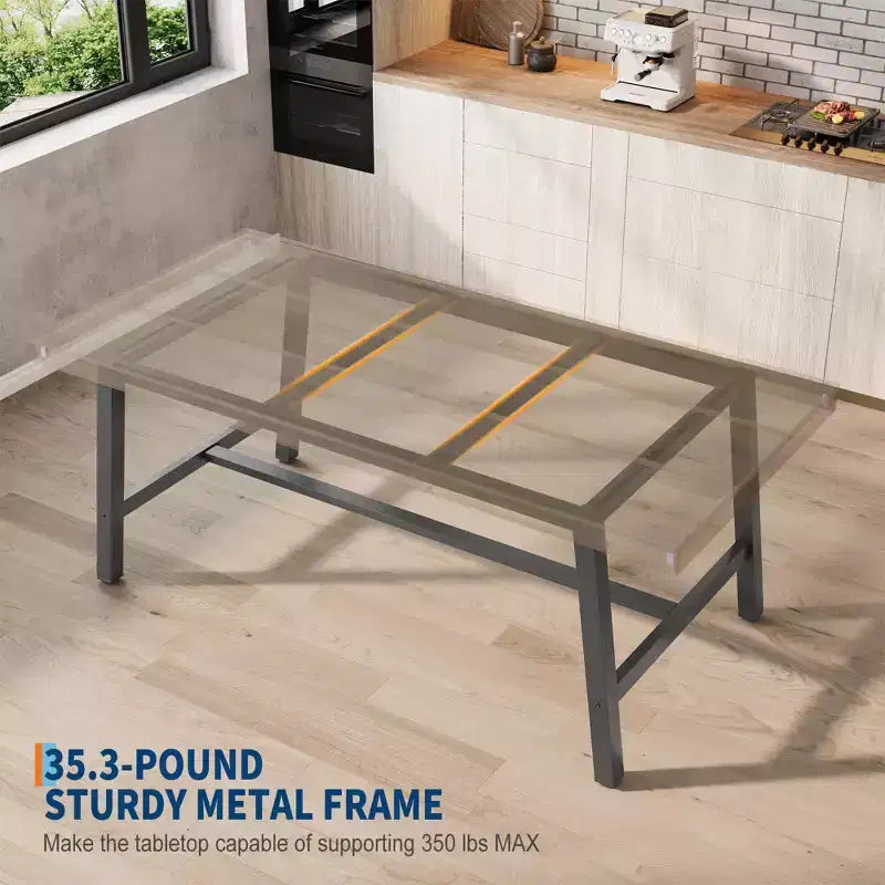 Table de salle à manger industrielle Acekool, table de cuisine rectangulaire pour 4-6 personnes, design rustique en bois et métal