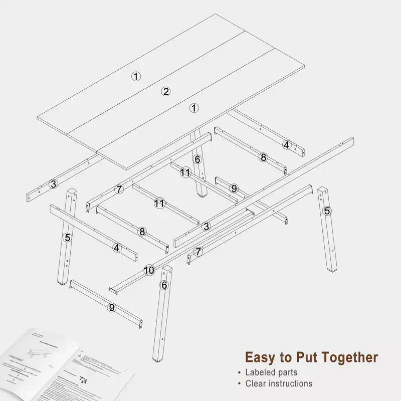 Table de salle à manger industrielle Acekool, table de cuisine rectangulaire pour 4-6 personnes, design rustique en bois et métal