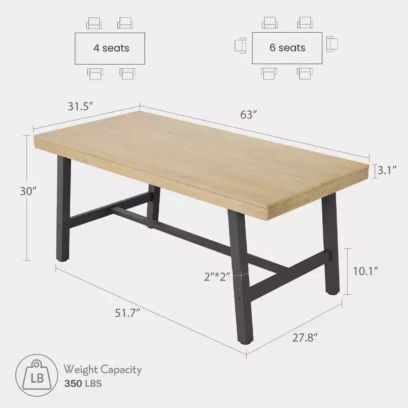 Table de salle à manger industrielle Acekool, table de cuisine rectangulaire pour 4-6 personnes, design rustique en bois et métal