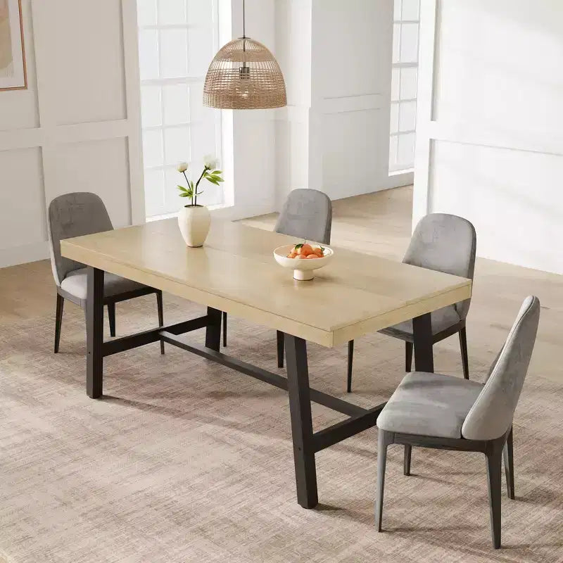 Table de salle à manger industrielle Acekool, table de cuisine rectangulaire pour 4-6 personnes, design rustique en bois et métal