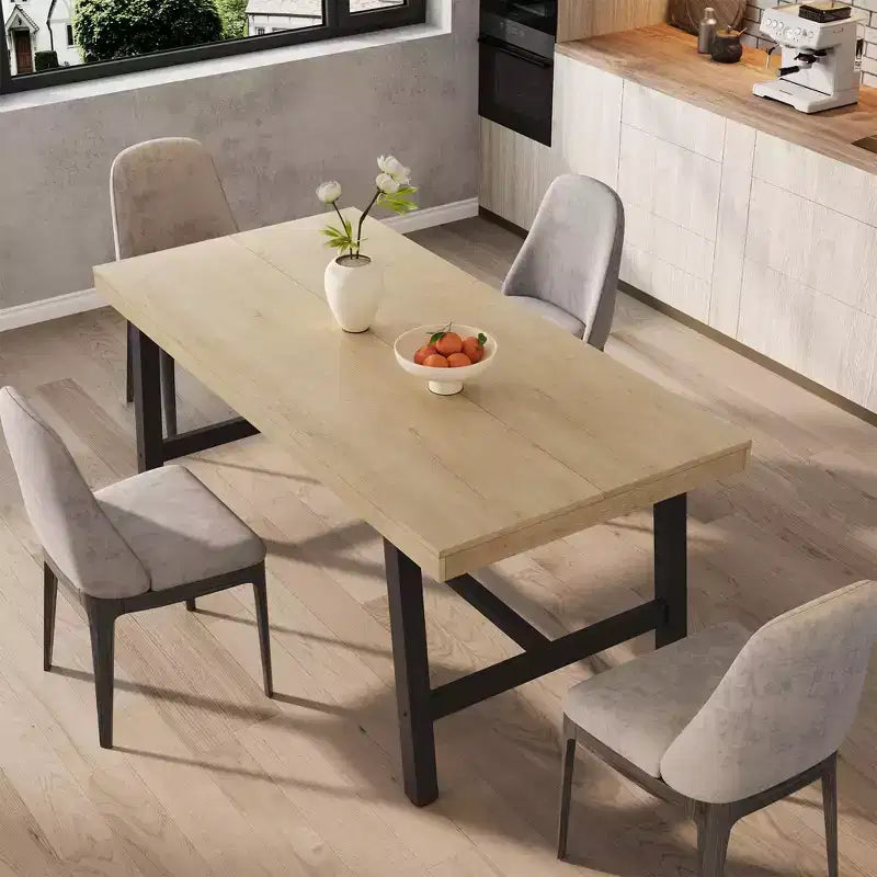 Table de salle à manger industrielle Acekool, table de cuisine rectangulaire pour 4-6 personnes, design rustique en bois et métal