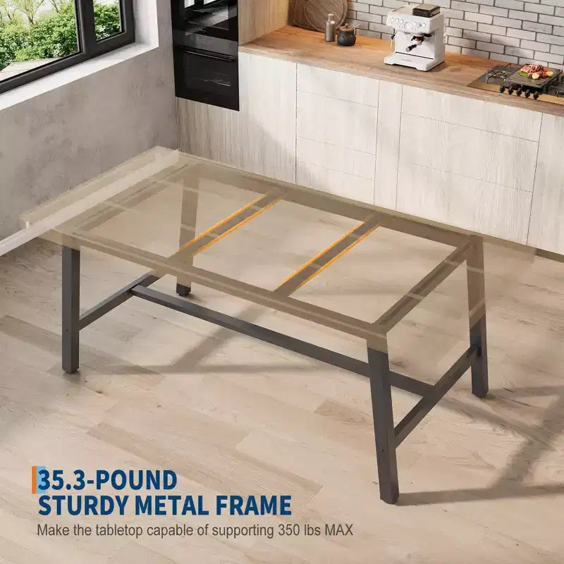 Table de salle à manger industrielle Acekool, table de cuisine rectangulaire pour 4-6 personnes, design rustique en bois et métal