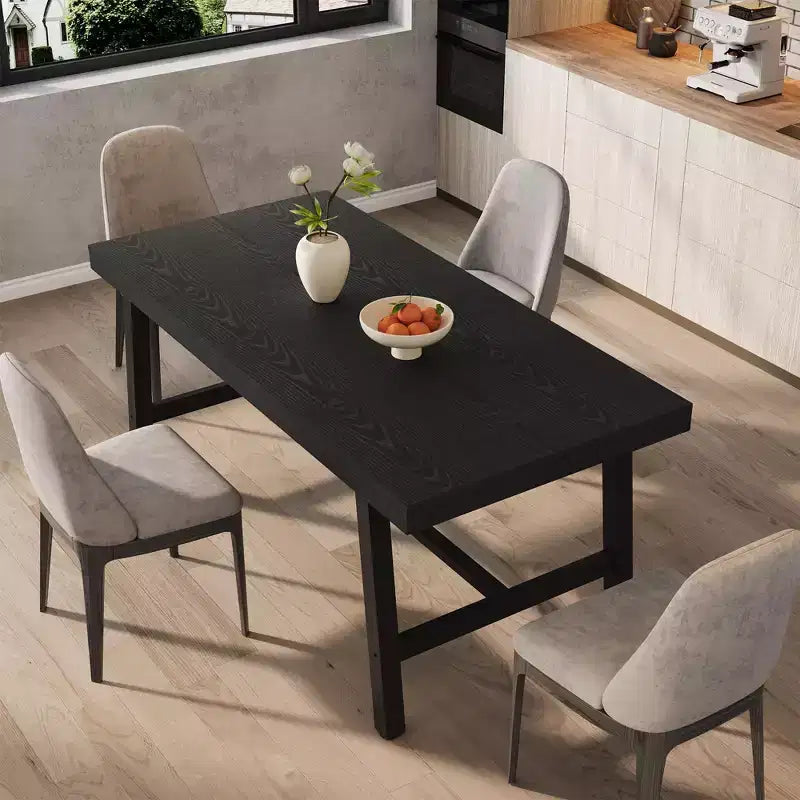 Table de salle à manger industrielle Acekool, table de cuisine rectangulaire pour 4-6 personnes, design rustique en bois et métal