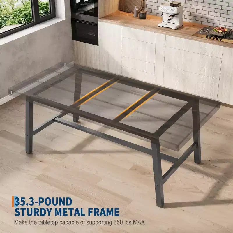 Table de salle à manger industrielle Acekool, table de cuisine rectangulaire pour 4-6 personnes, design rustique en bois et métal