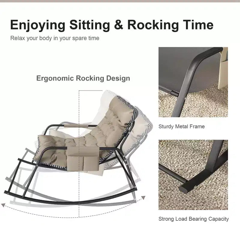 Rocking Chair avec Rangement, Coussins et AccoudoirsFauteuil Ergonomique Toutes Saisons, Confort Respirant pour Chambre, Salon, Patio, Jardin