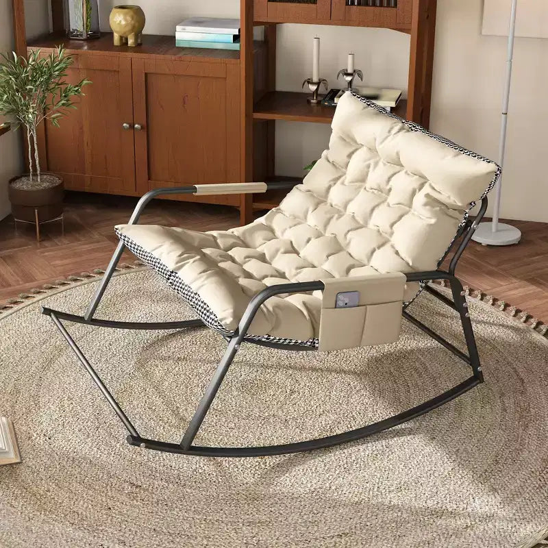 Rocking Chair avec Rangement, Coussins et AccoudoirsFauteuil Ergonomique Toutes Saisons, Confort Respirant pour Chambre, Salon, Patio, Jardin