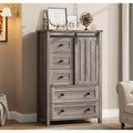Farmhouse 5 Drawer Dresser for Bedroom, Wood Dresser Chest of Drawer with Sliding Barn Door, Adjustable Shelf, Storage Organizer for Bedroom