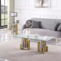 Rectangular Coffee Table with Clear Tempered Glass Top, Stainless Steel Frame Modern Sleek Center Table, Mid Century Center Table