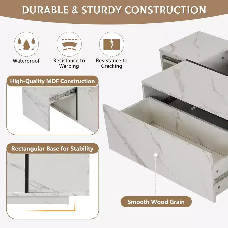 Une table basse rectangulaire à plateau coulissant avec 2 tiroirs et 2 espaces de rangement cachés, adaptée au salon