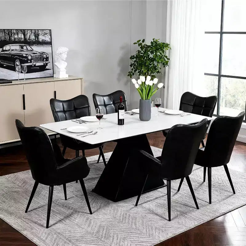 Chaise de salle à manger moderne Acekool, chaise d'appoint mi-siècle en similicuir avec pieds en métal et dossier pour salle à manger, cuisine