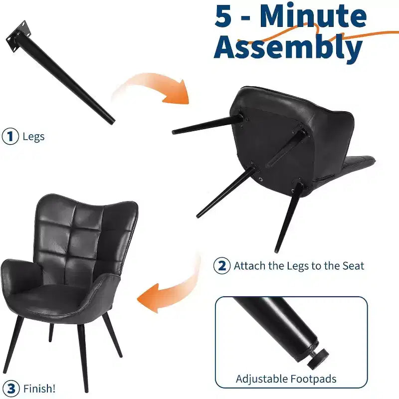 Chaise de salle à manger moderne Acekool, chaise d'appoint mi-siècle en similicuir avec pieds en métal et dossier pour salle à manger, cuisine