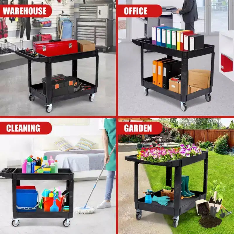 COZONY Chariot de service à 2 étagères 45x25 avec roues, capacité de 250 kg, chariot roulant avec étagères à rebords