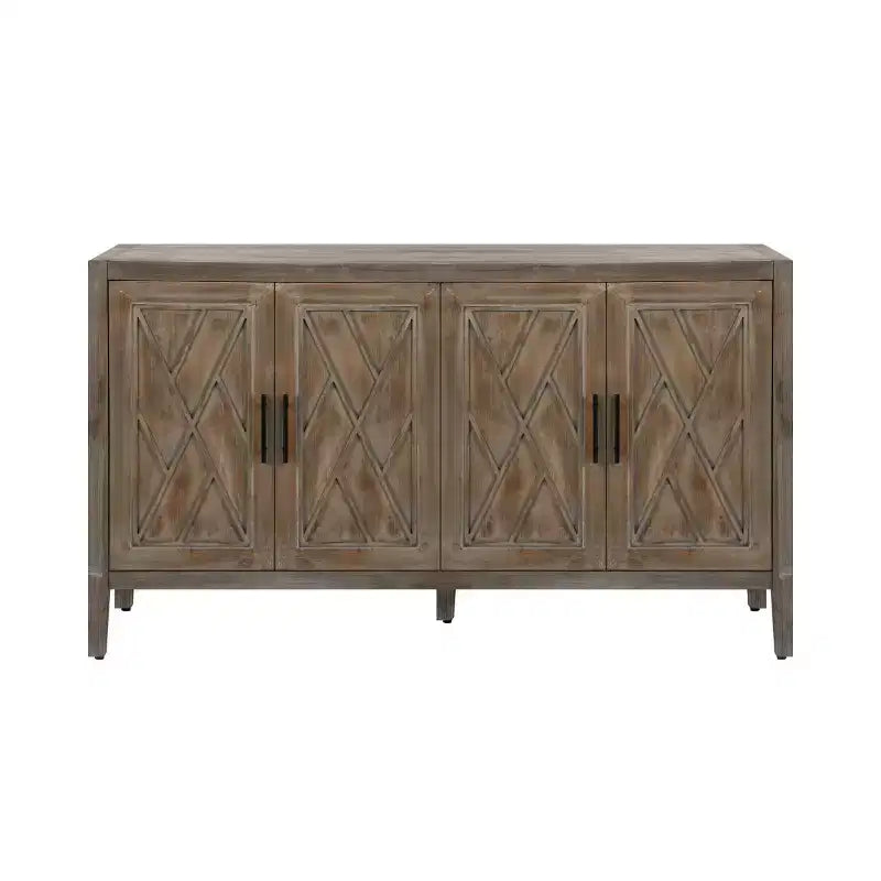 Buffet bahut de ferme moderne de 60 po, armoire de rangement d'appoint à 4 portes à motif géométrique avec étagères réglables - Panipeachy