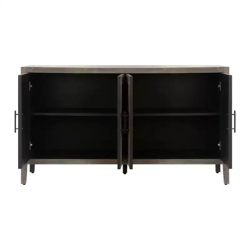 Buffet bahut de ferme moderne de 60 po, armoire de rangement d'appoint à 4 portes à motif géométrique avec étagères réglables - Panipeachy