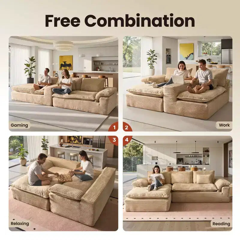 HOMLUX 112 Canapé d'angle moderne avec accoudoirs courbés, revêtement en velours côtelé moelleux, aucun assemblage requis