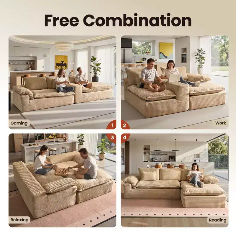 HOMLUX 112 Canapé d'angle moderne avec accoudoirs courbés, revêtement en velours côtelé moelleux, aucun assemblage requis