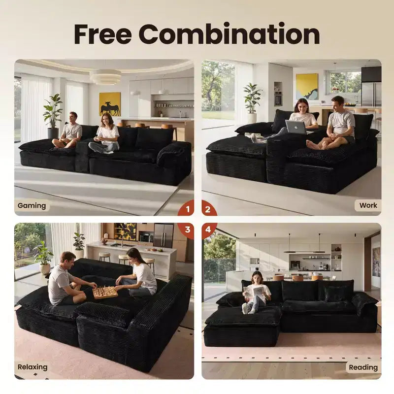 HOMLUX 112 Canapé d'angle moderne avec accoudoirs courbés, revêtement en velours côtelé moelleux, aucun assemblage requis