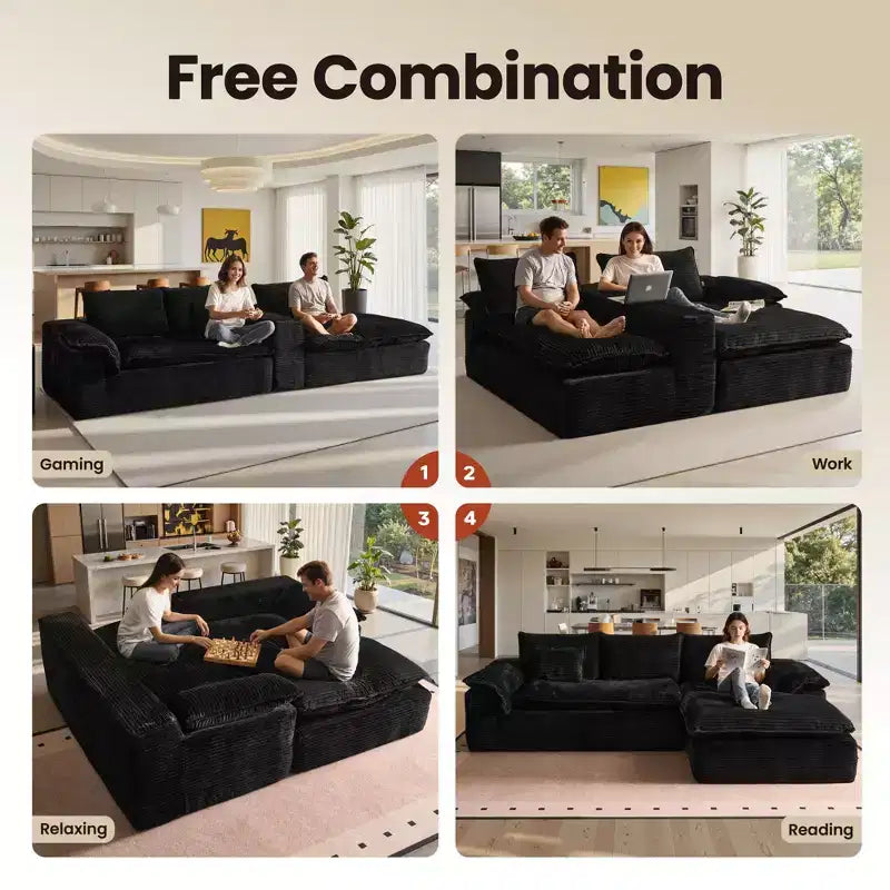 HOMLUX 112 Canapé d'angle moderne avec accoudoirs courbés, revêtement en velours côtelé moelleux, aucun assemblage requis