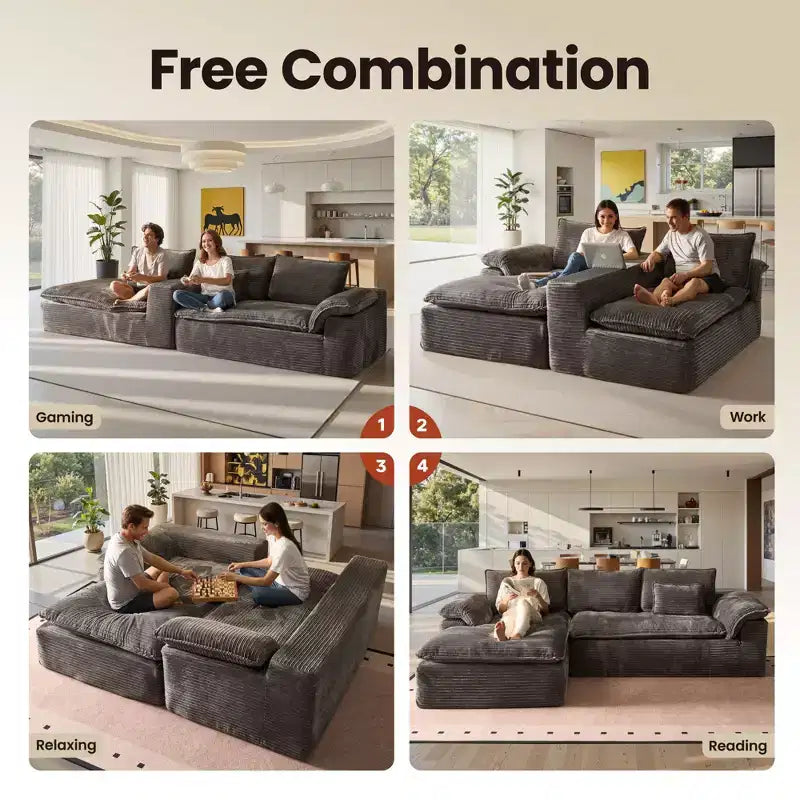 HOMLUX 112 Canapé d'angle moderne avec accoudoirs courbés, revêtement en velours côtelé moelleux, aucun assemblage requis
