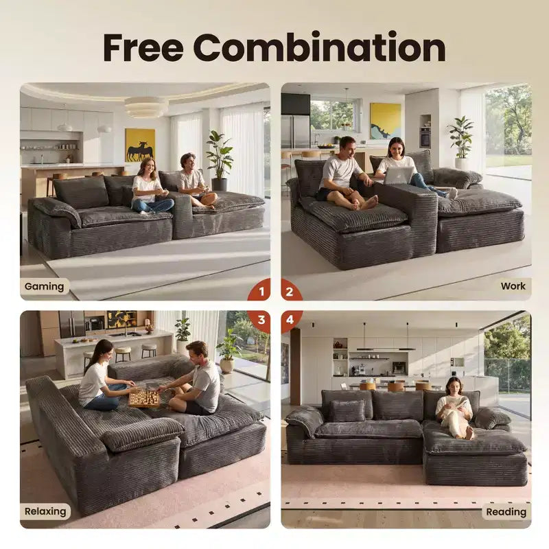 HOMLUX 112 Canapé d'angle moderne avec accoudoirs courbés, revêtement en velours côtelé moelleux, aucun assemblage requis