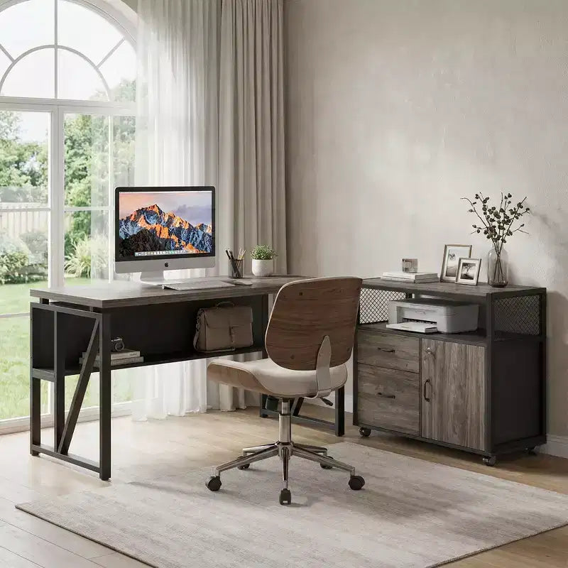 MAYEERTY 55 Bureau informatique, Table de bureau avec étagère de rangement inférieure