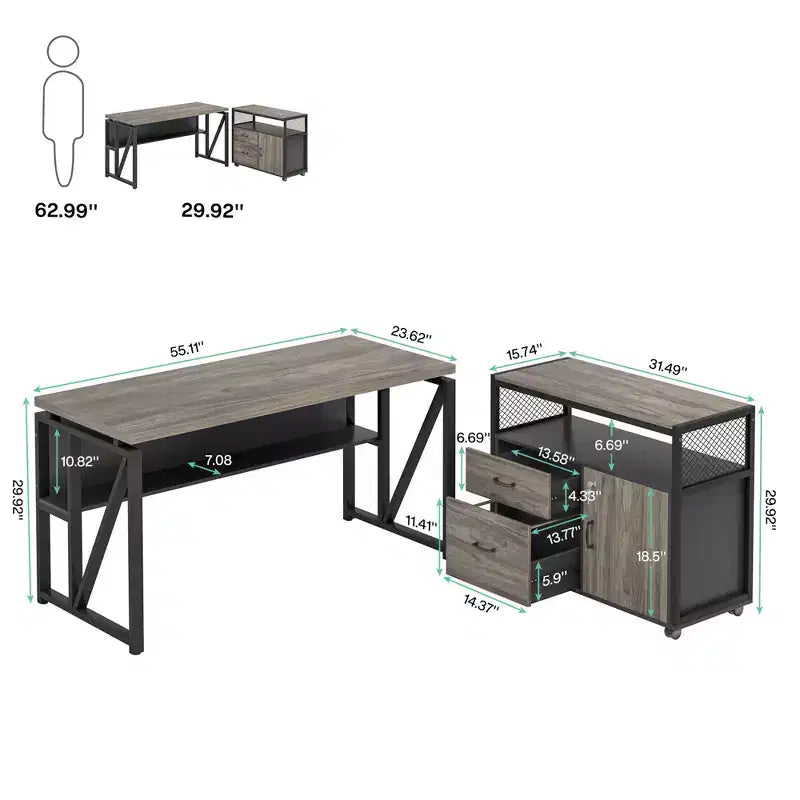 MAYEERTY 55 Bureau informatique, Table de bureau avec étagère de rangement inférieure