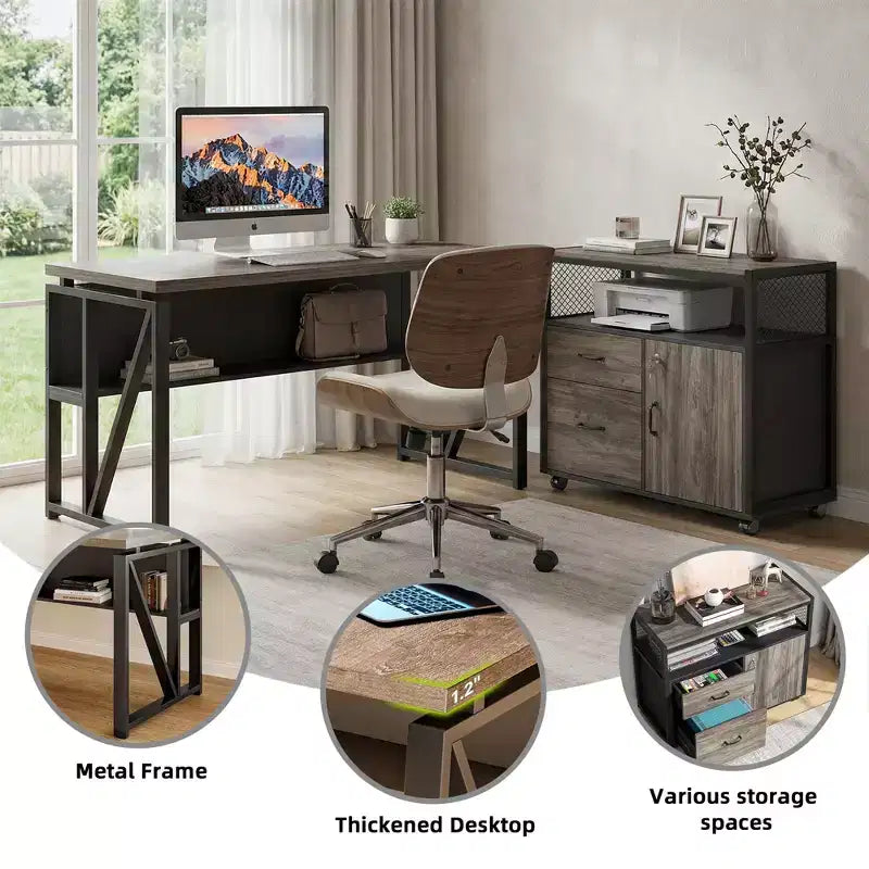 MAYEERTY 55 Bureau informatique, Table de bureau avec étagère de rangement inférieure