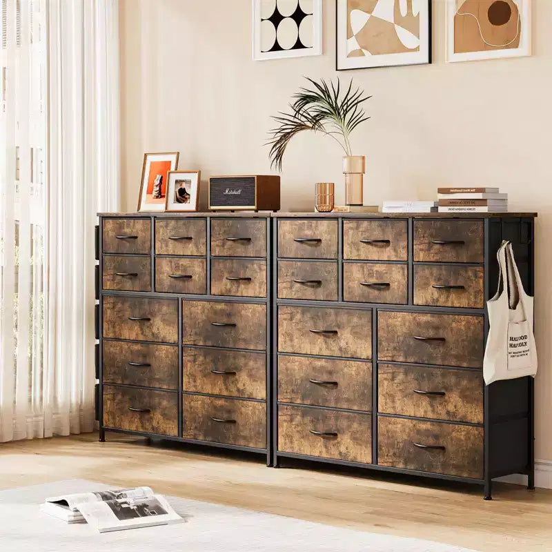 Commode de chambre à 12 tiroirs, commode de couloir, d'entrée, unité de rangement avec tissu, cadre métallique robuste