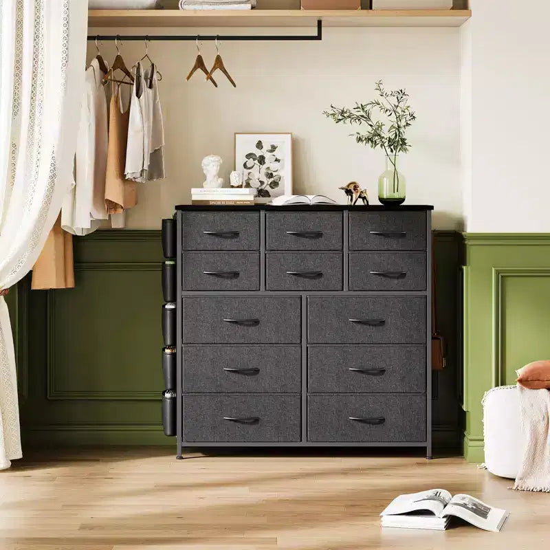 Commode de chambre à 12 tiroirs, commode de couloir, d'entrée, unité de rangement avec tissu, cadre métallique robuste