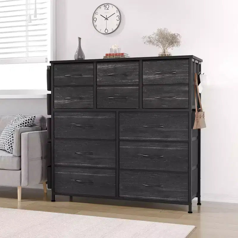 Commode de chambre à 12 tiroirs, commode de couloir, d'entrée, unité de rangement avec tissu, cadre métallique robuste