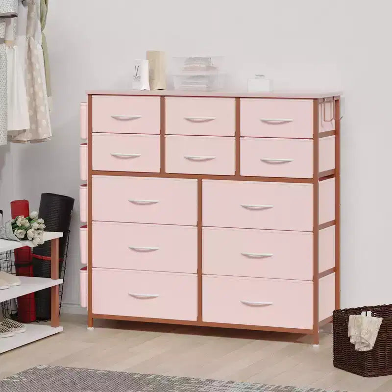 Commode de chambre à 12 tiroirs, commode de couloir, d'entrée, unité de rangement avec tissu, cadre métallique robuste