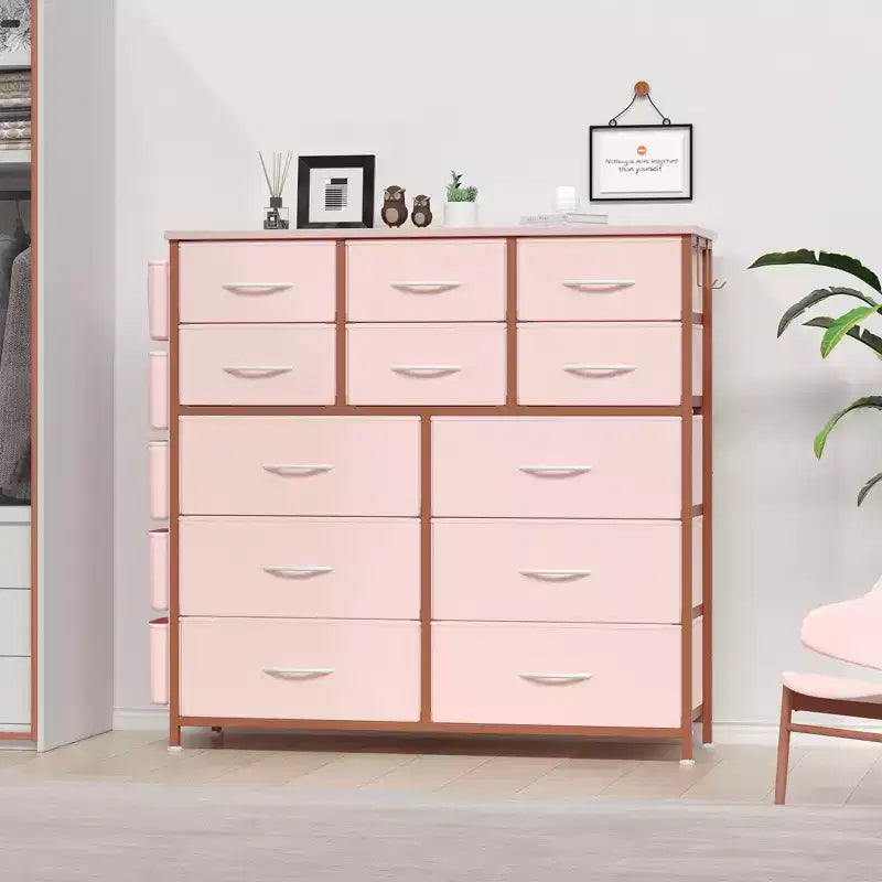 Commode de chambre à 12 tiroirs, commode de couloir, d'entrée, unité de rangement avec tissu, cadre métallique robuste