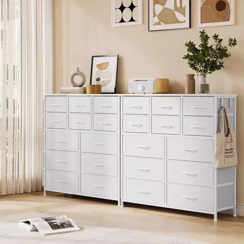 Commode de chambre à 12 tiroirs, commode de couloir, d'entrée, unité de rangement avec tissu, cadre métallique robuste
