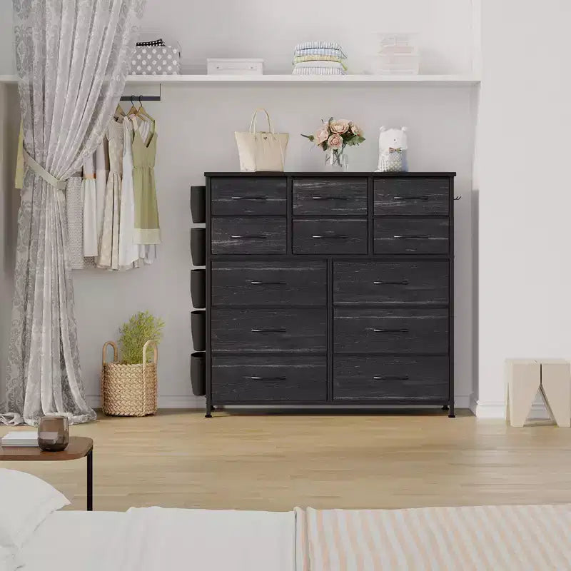 Commode de chambre à 12 tiroirs, commode de couloir, d'entrée, unité de rangement avec tissu, cadre métallique robuste