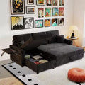 MooxvMoo 83 Convertible Sofa Bed Couch with Storage & USB Port, 4 in 1 L Shaped Sofa with Pull Out Couch Bed, Side Table, Cup Holder,Black